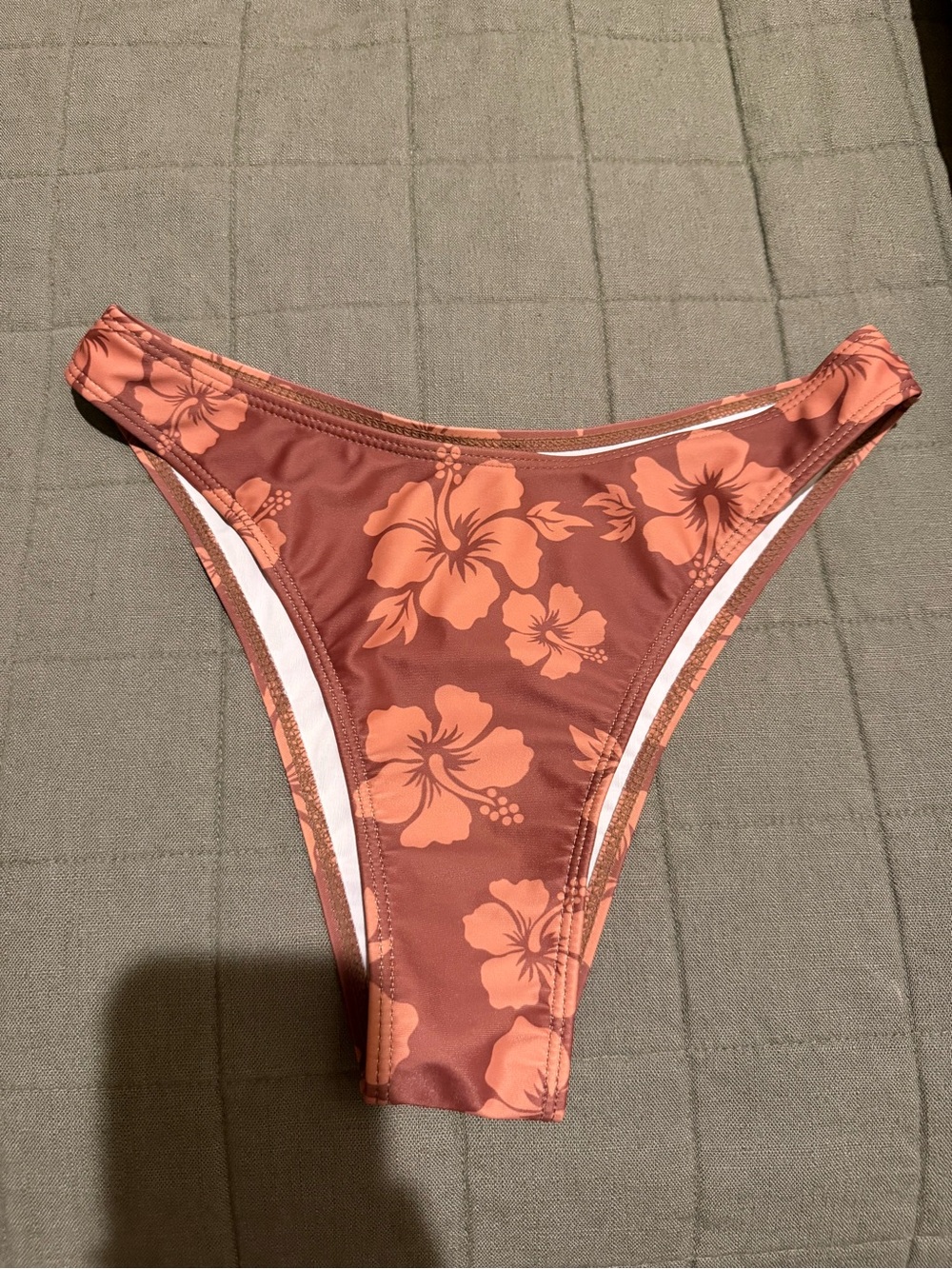 Women's Floral Bikini Bottom - Rust Coral
